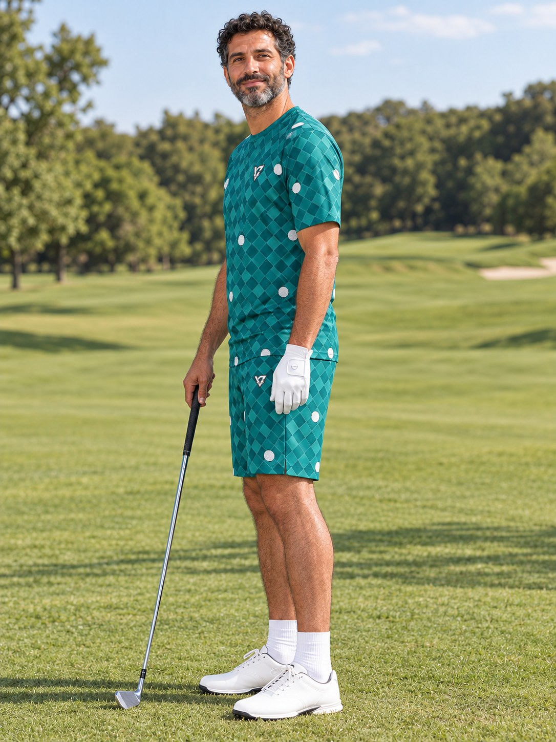 Golf Teal Wave Dimple Links Men's Athletic Shorts with Pockets, side view
