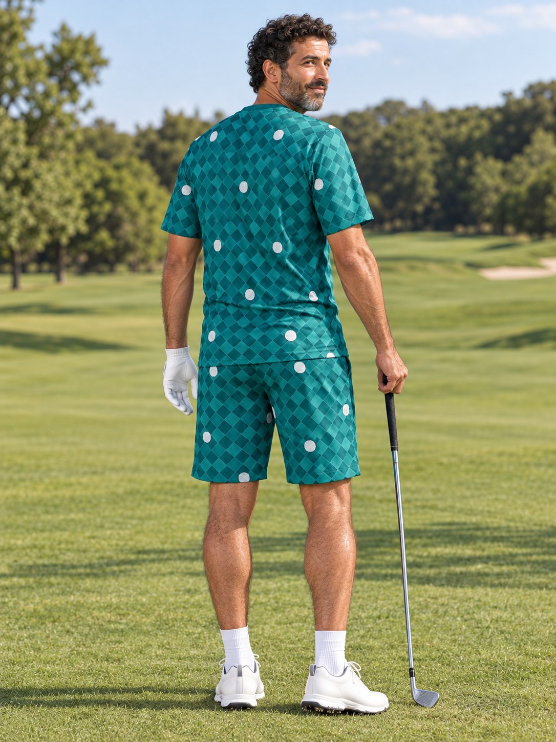 Golf Teal Wave Dimple Links Men's Sports Jersey, back view