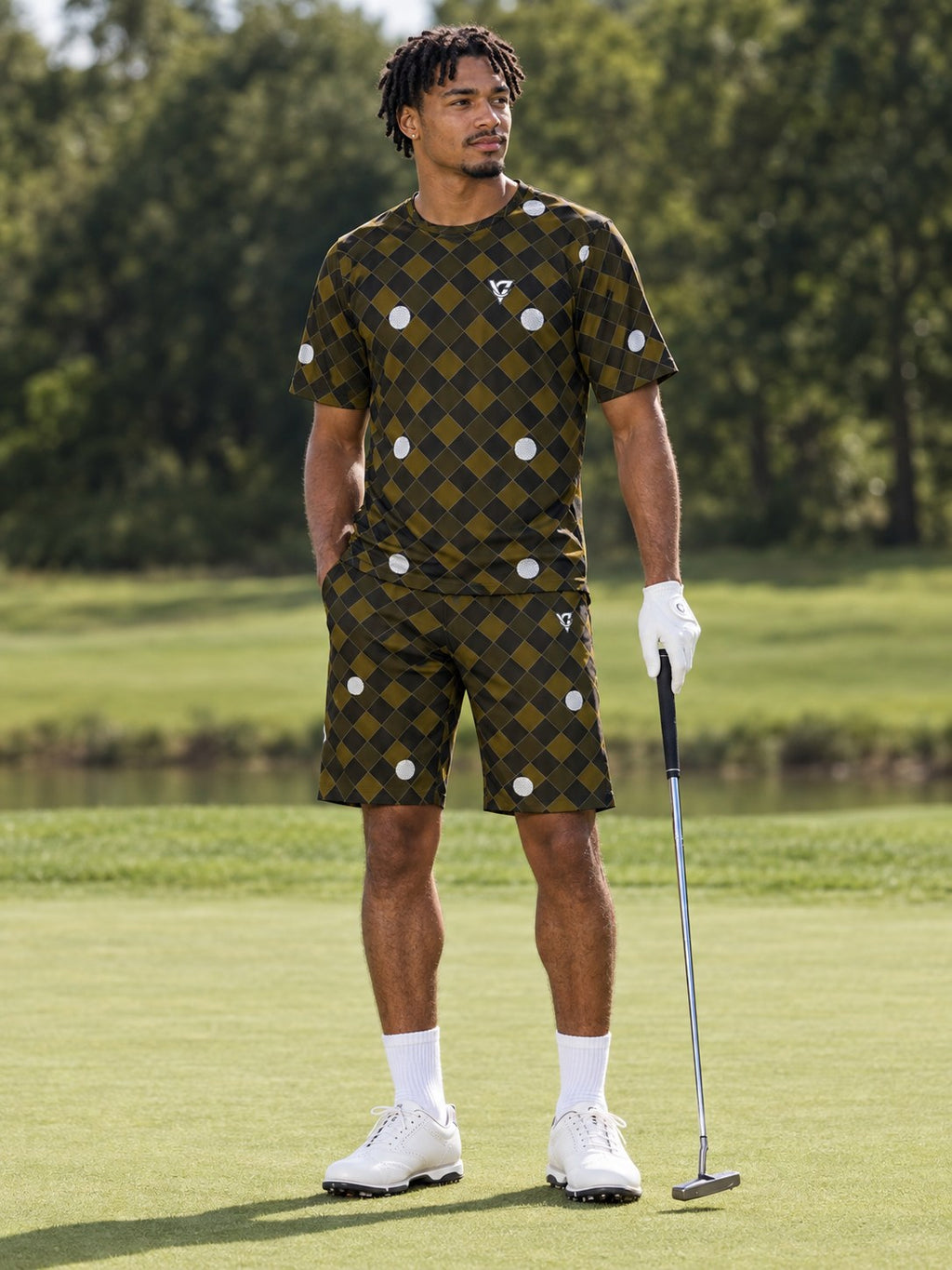 Golf Gold Rush Dimple Links Men's Athletic Shorts with Pockets, front view
