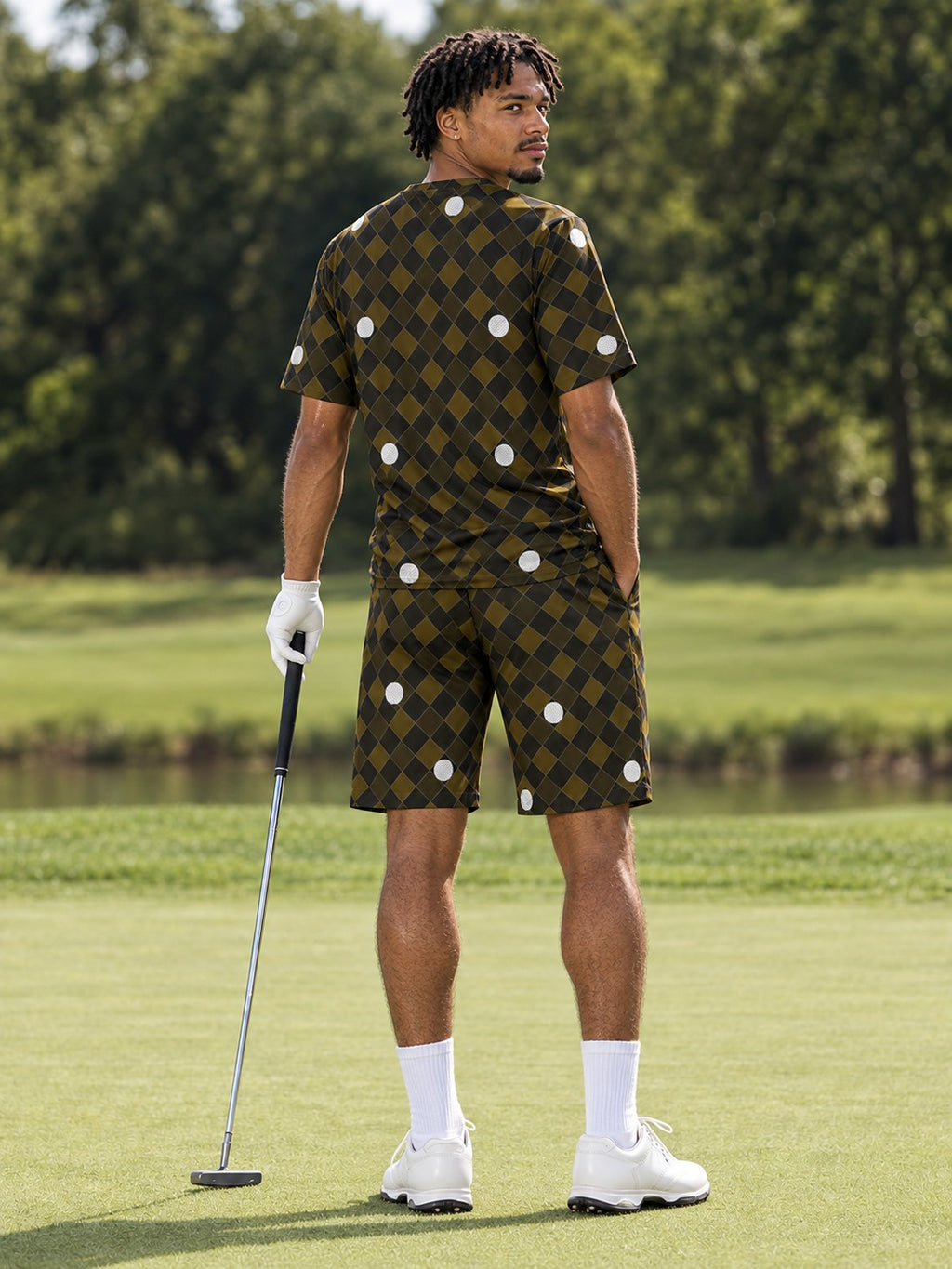 Golf Gold Rush Dimple Links Men's Athletic Shorts with Pockets, back view