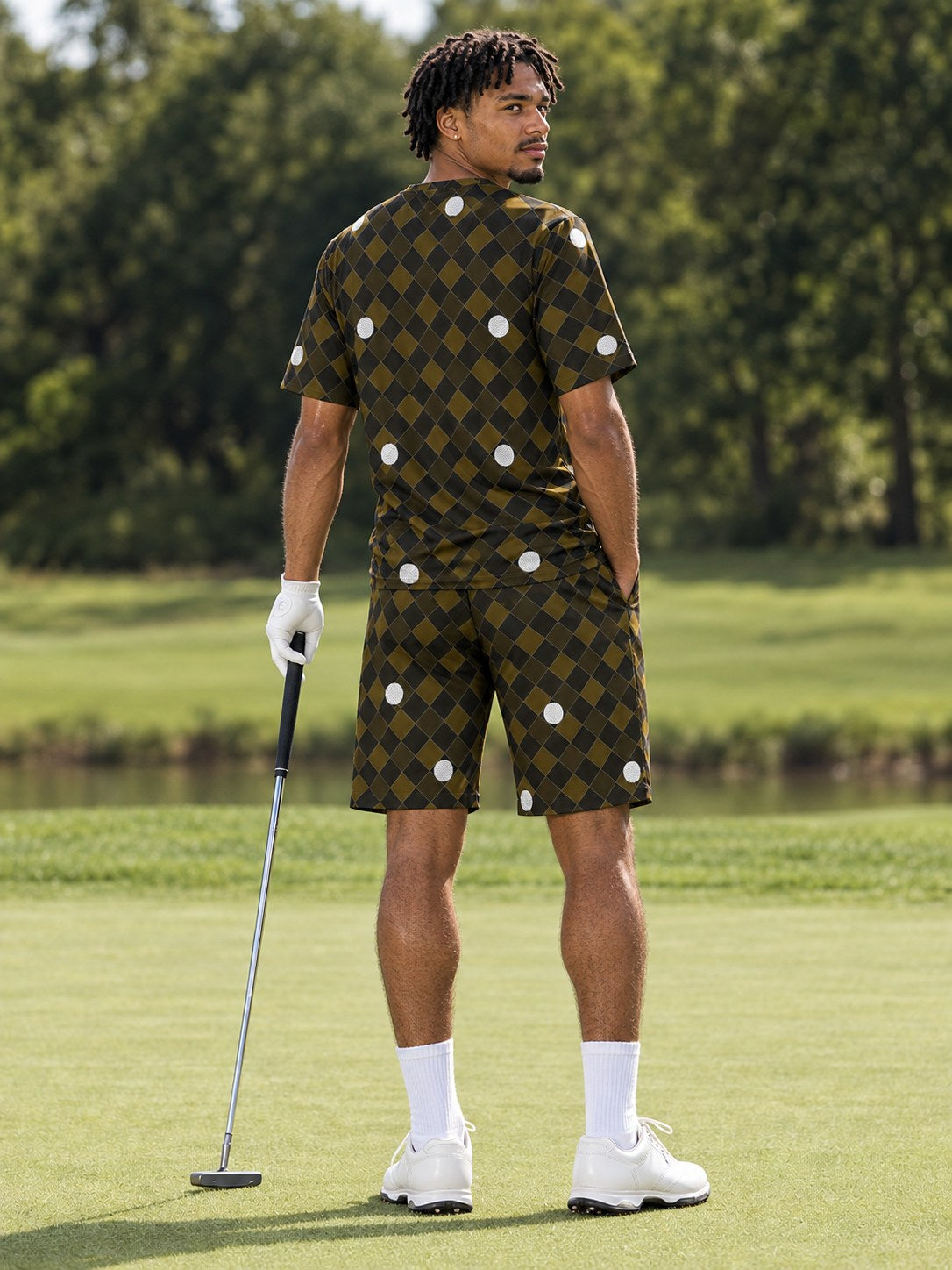 Golf Gold Rush Dimple Links Men's Athletic Shorts with Pockets, back view