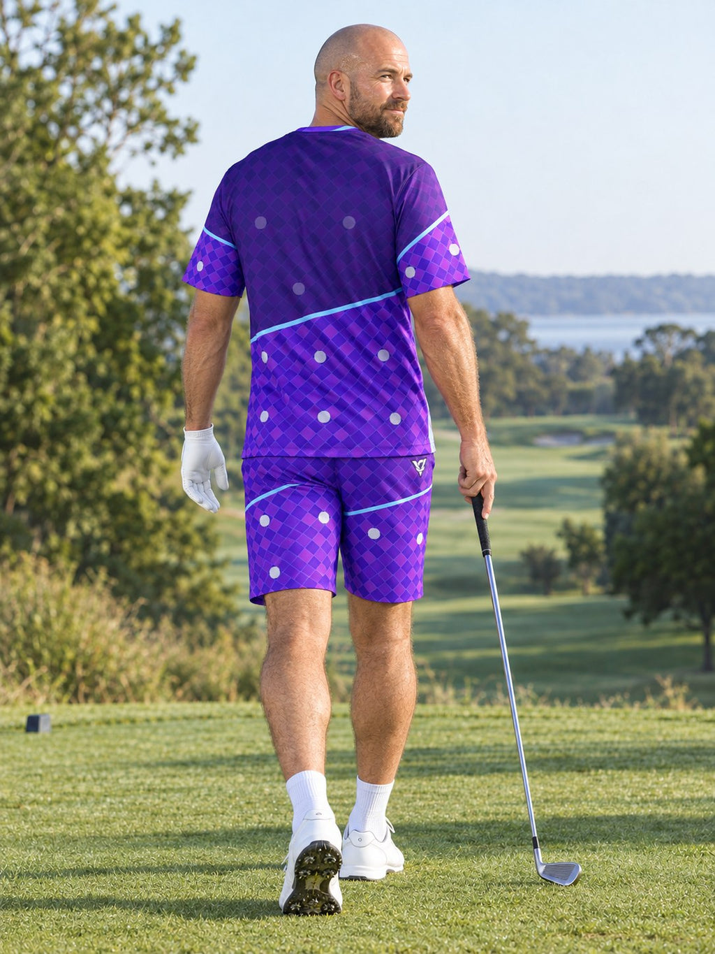 Golf Ultra Violet Dimple Links Men's Athletic Shorts with Pockets, back view