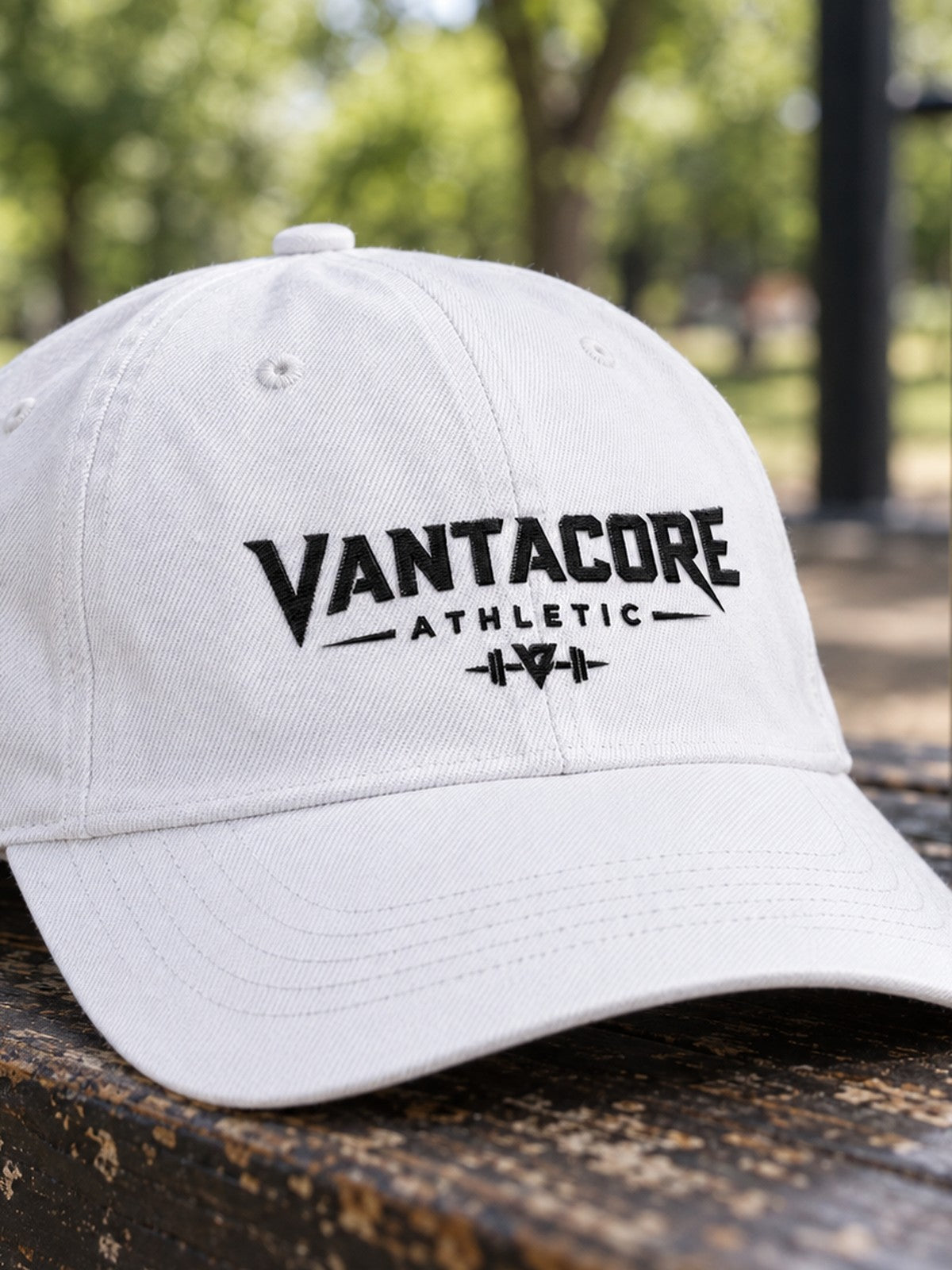 Vantacore Athletic Low Profile Baseball Cap – white dad hat, product close-up