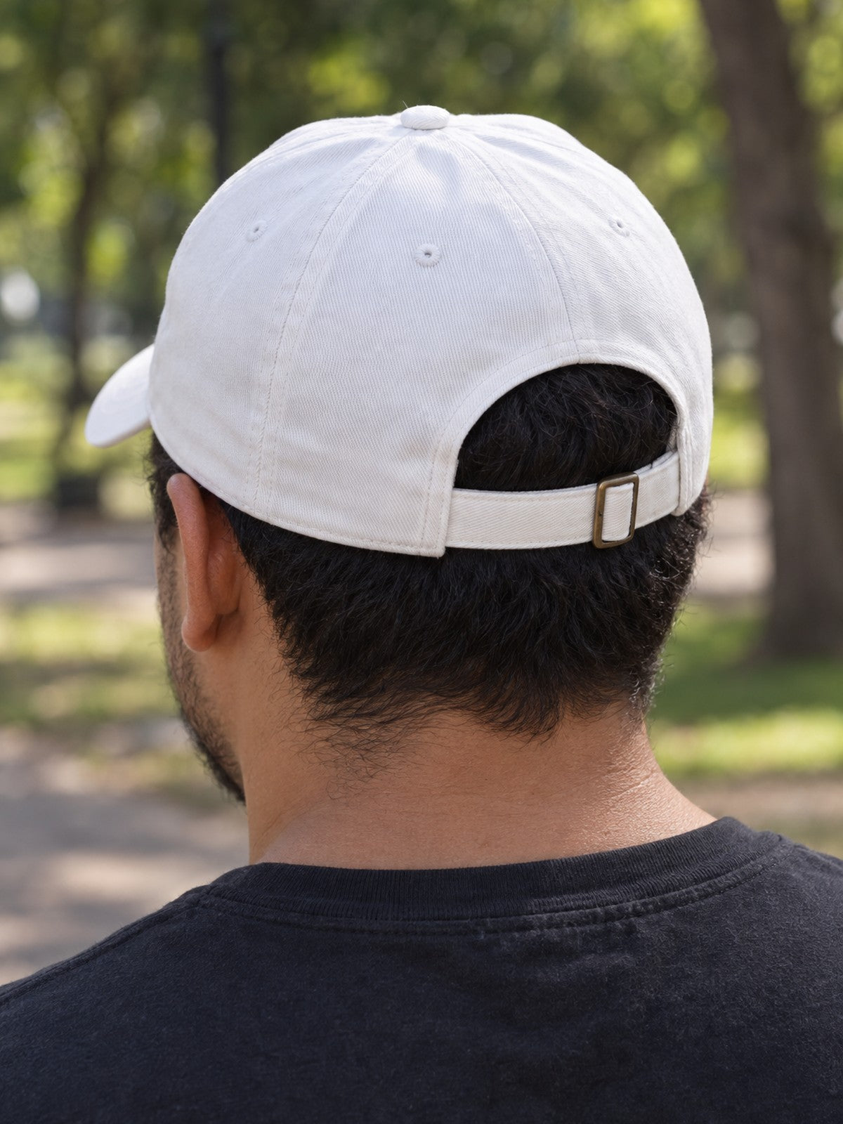 The Gym Is My Therapy Embroidered Low Profile Baseball Cap – white dad hat, back strap view