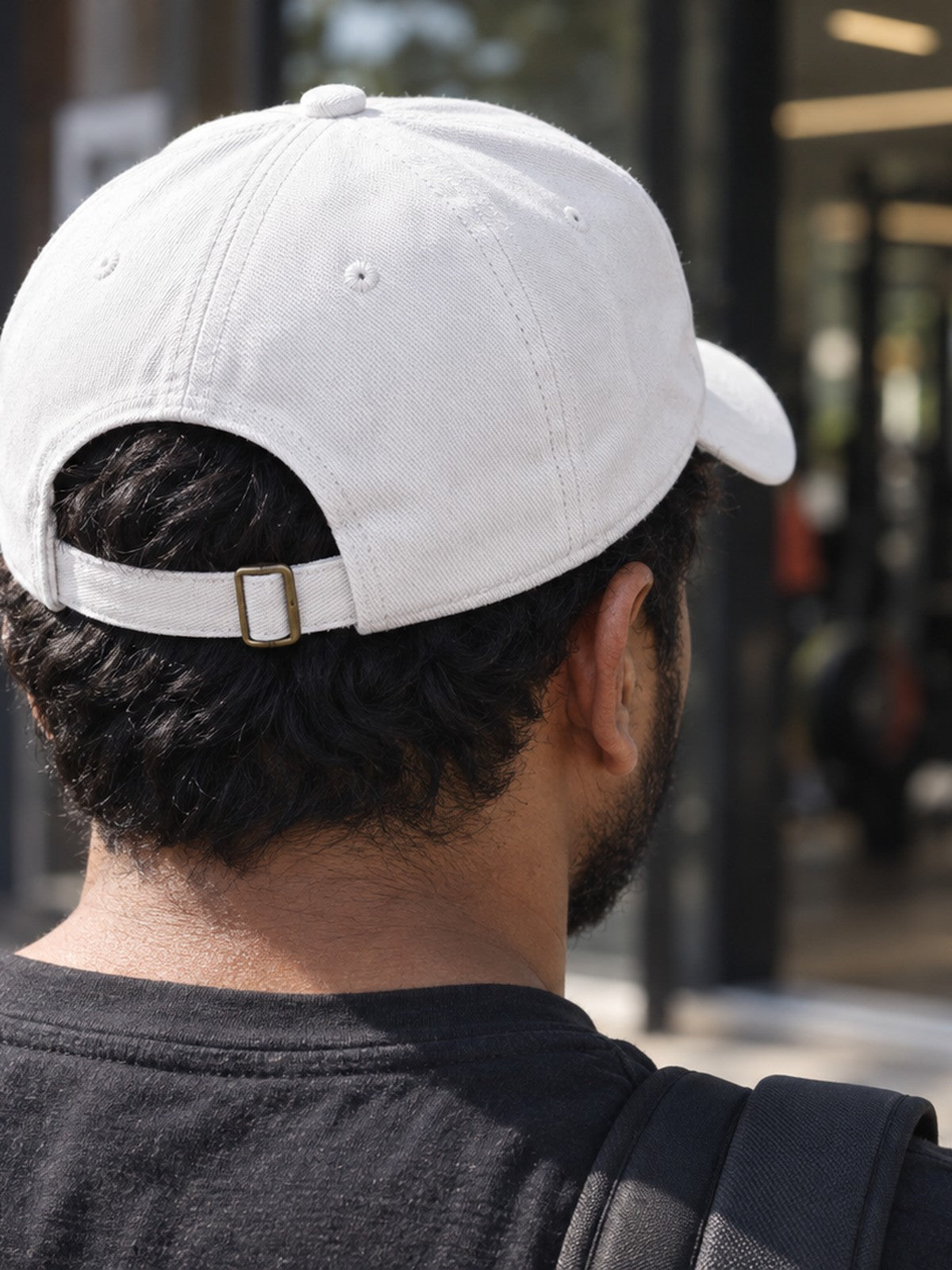 It's Gym Time Embroidered Low Profile Baseball Cap – white dad hat, back strap view