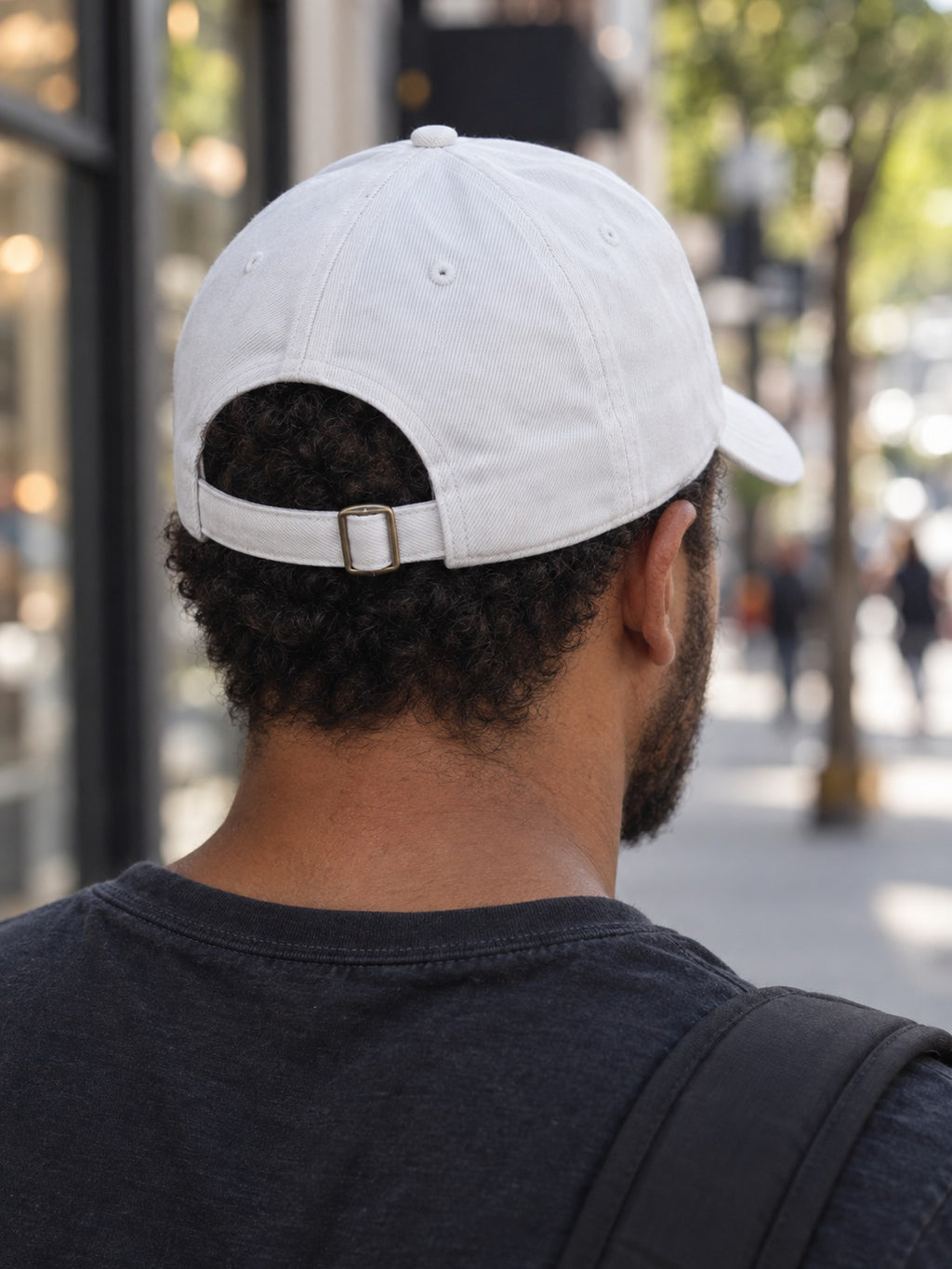Gym Mode Embroidered Low Profile Baseball Cap – white dad hat, back strap view