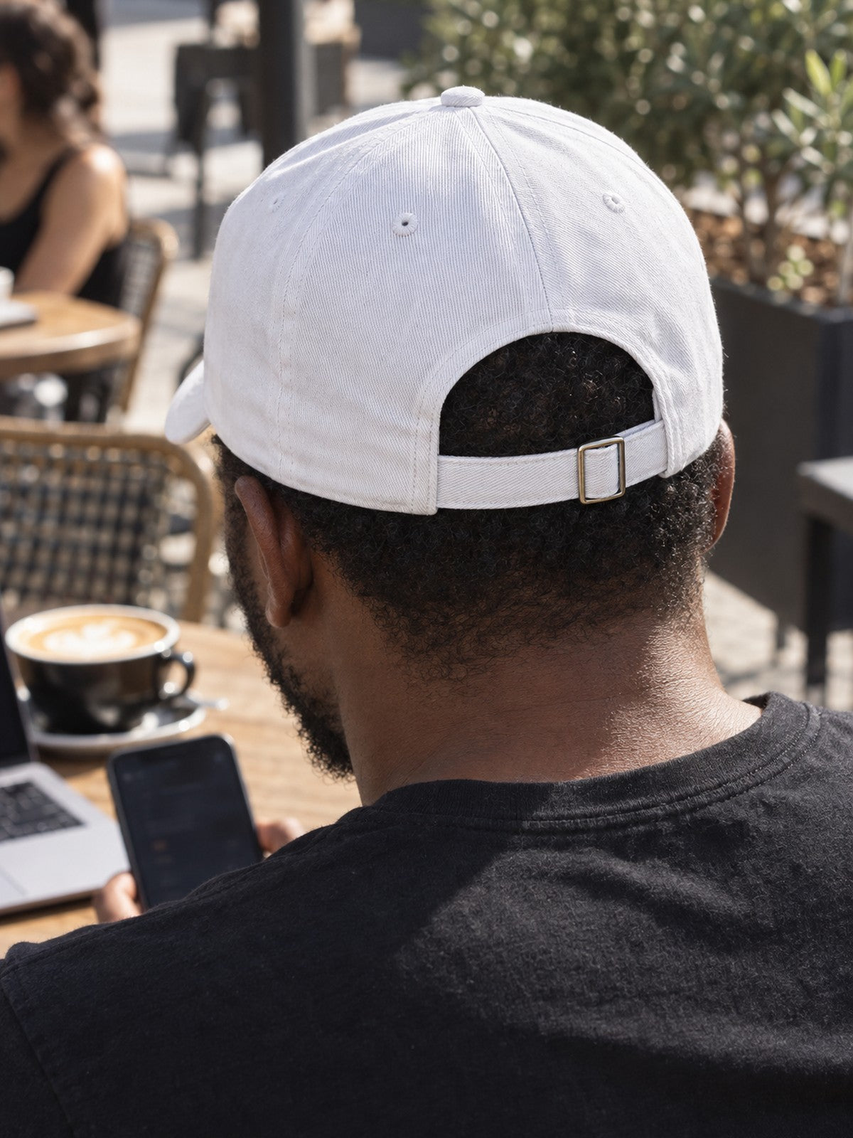 Eat Sleep Gym Embroidered Low Profile Baseball Cap – white dad hat, back strap view