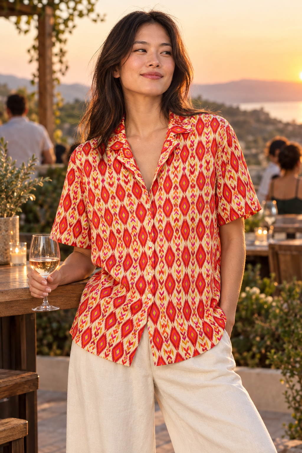 Inferno Ikat button-up shirt worn out