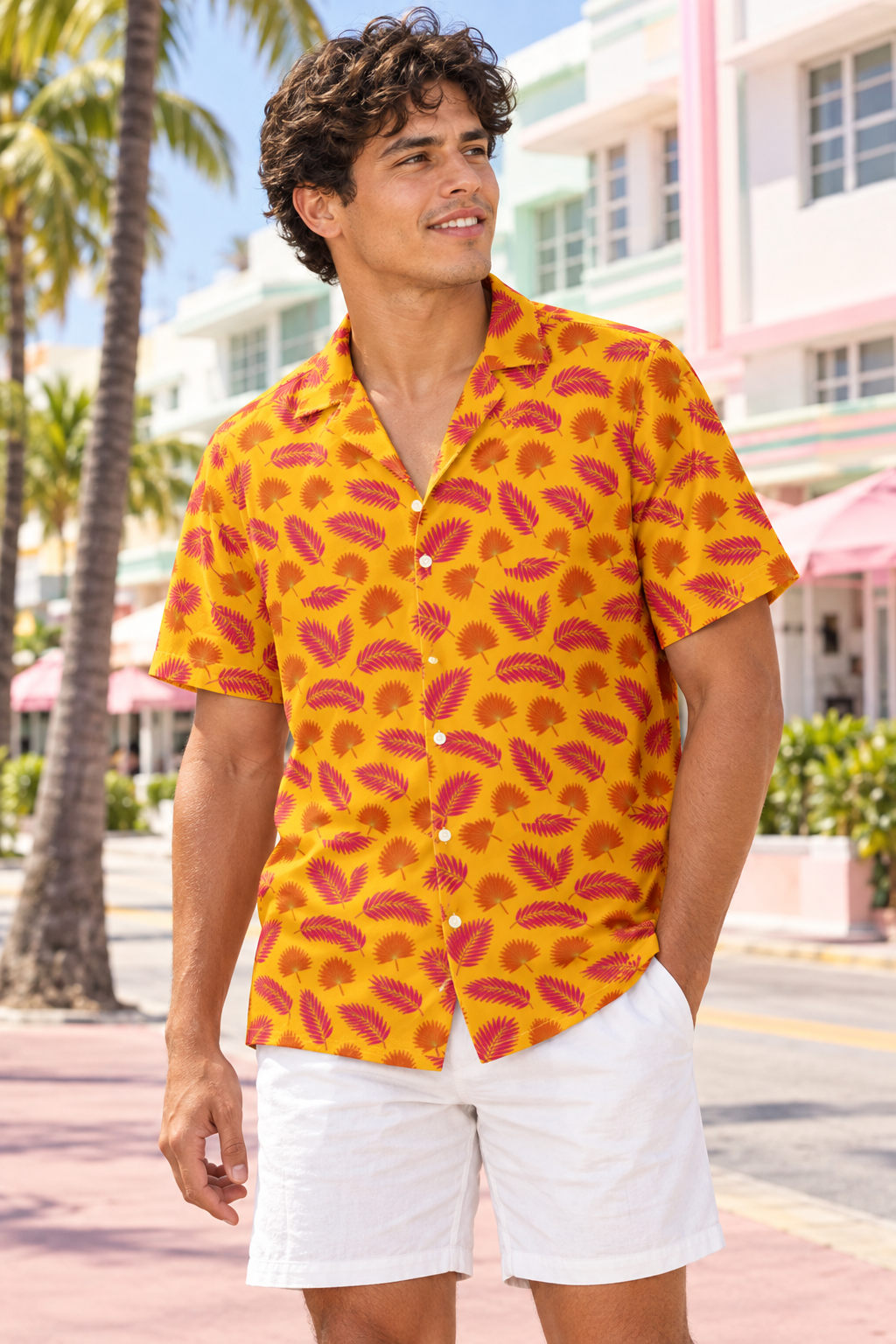 Mango Tango Palm button-up shirt worn out
