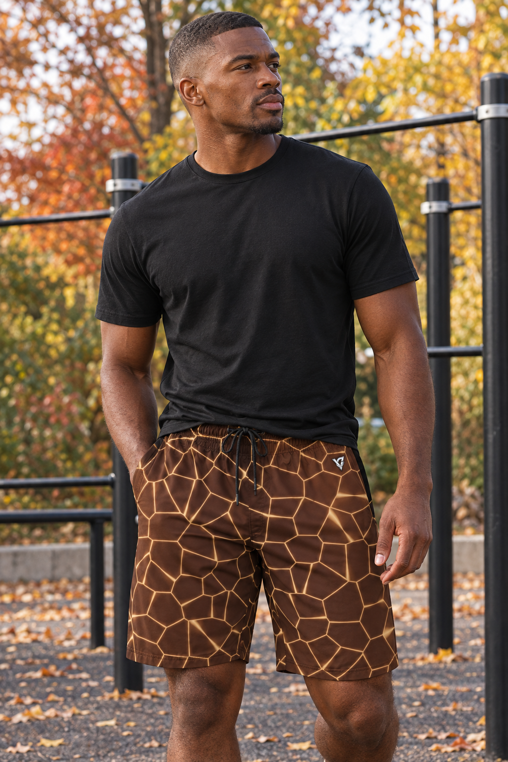 Chestnut Rift men's athletic jogger shorts worn on a model