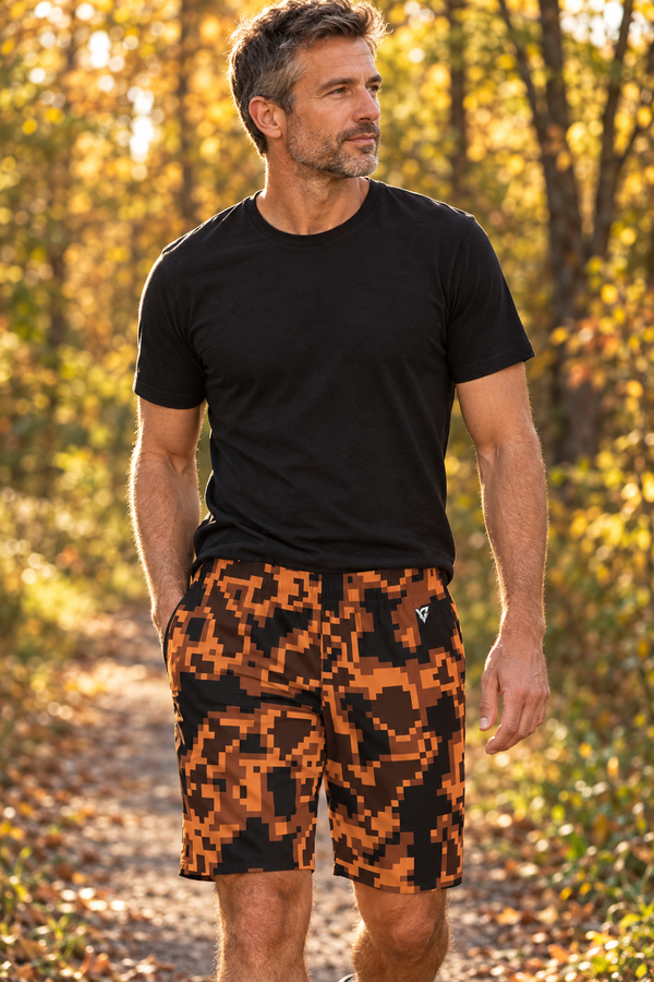 Men's Copper Digital Camo Performance Jogger Athletic Shorts with Pockets