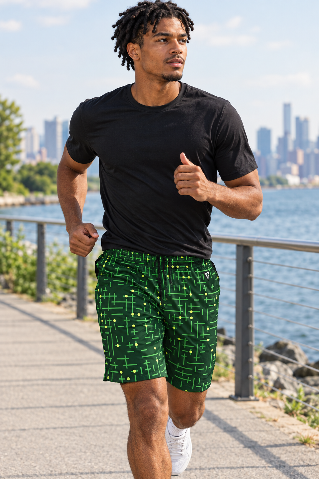 Jungle Circuit men's athletic jogger shorts worn on a model