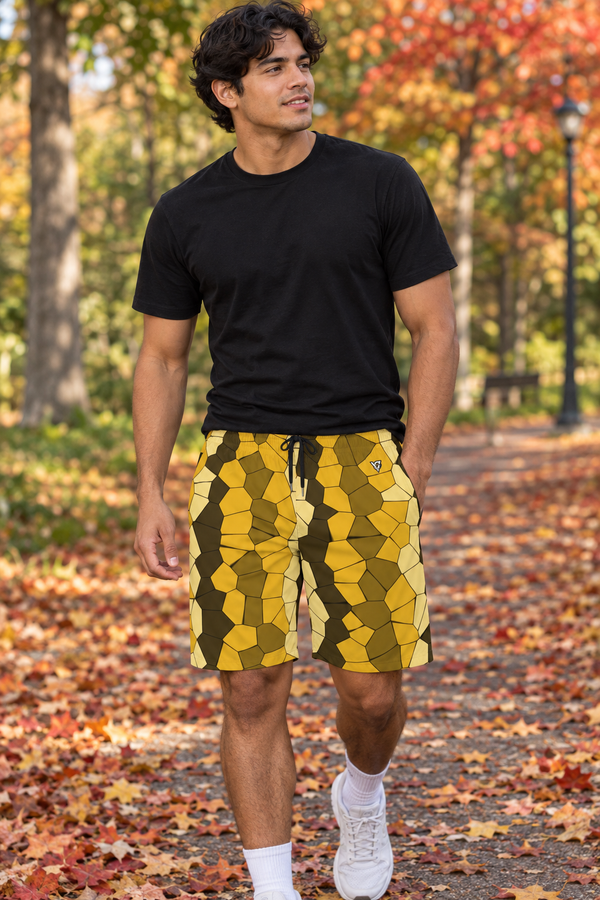 Men's Mustard Mosaic Performance Jogger Athletic Shorts with Pockets