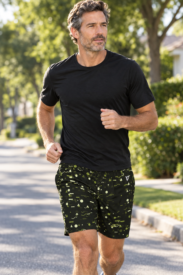 Men's Olive Confetti Performance Jogger Athletic Shorts with Pockets