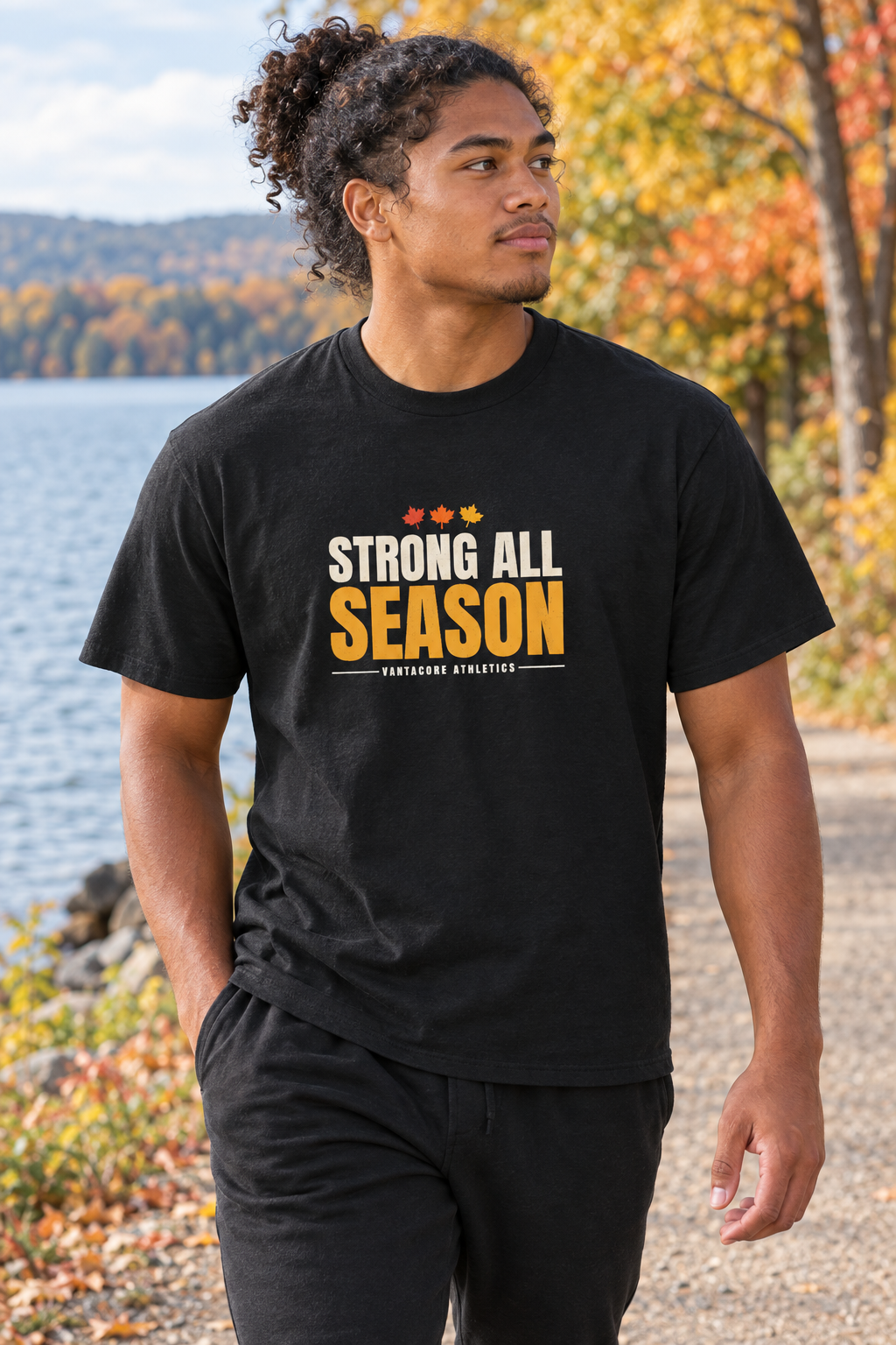 Strong All Season men's heavy cotton crew-neck t-shirt worn on a model