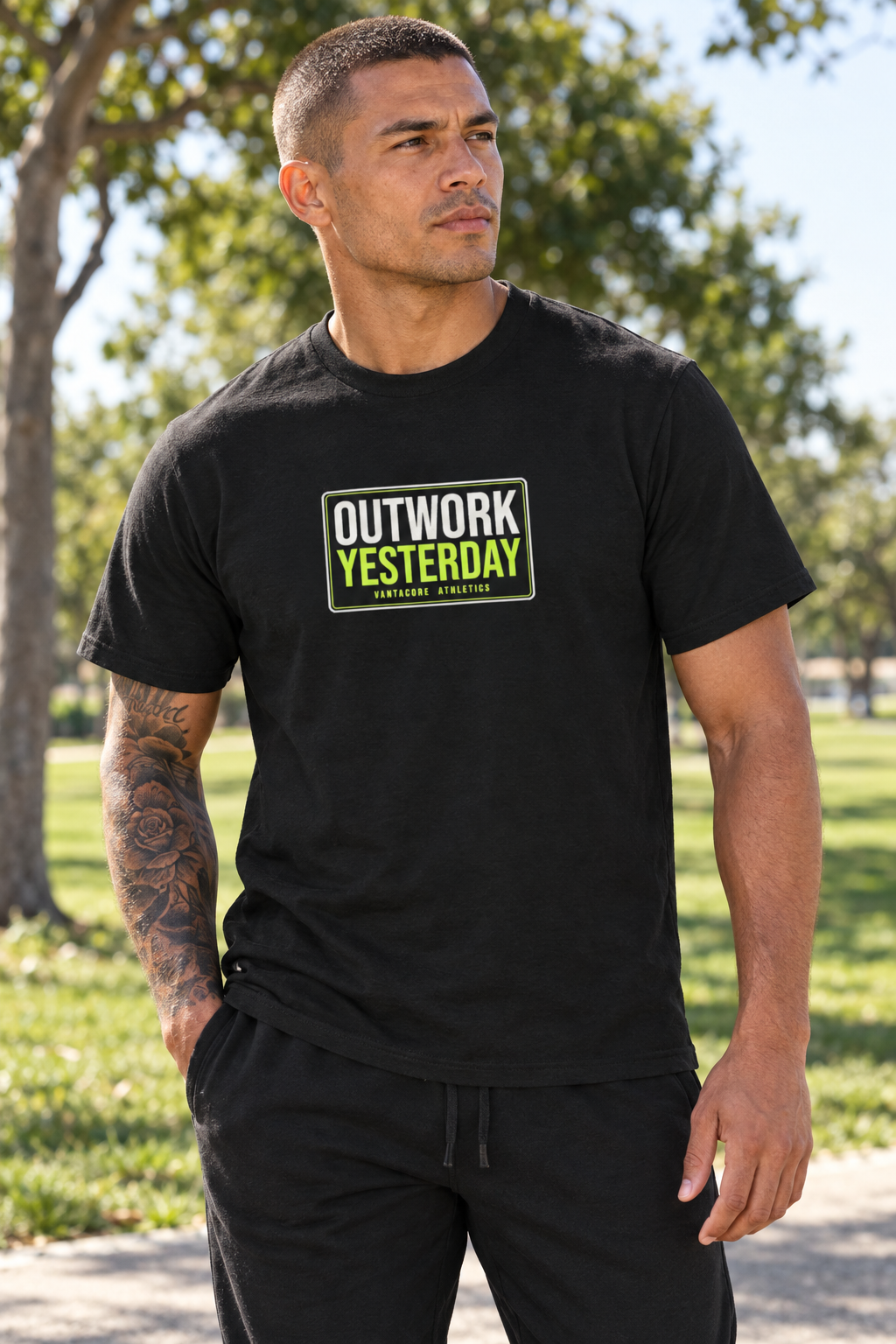 Outwork Yesterday men's heavy cotton crew-neck t-shirt worn on a model