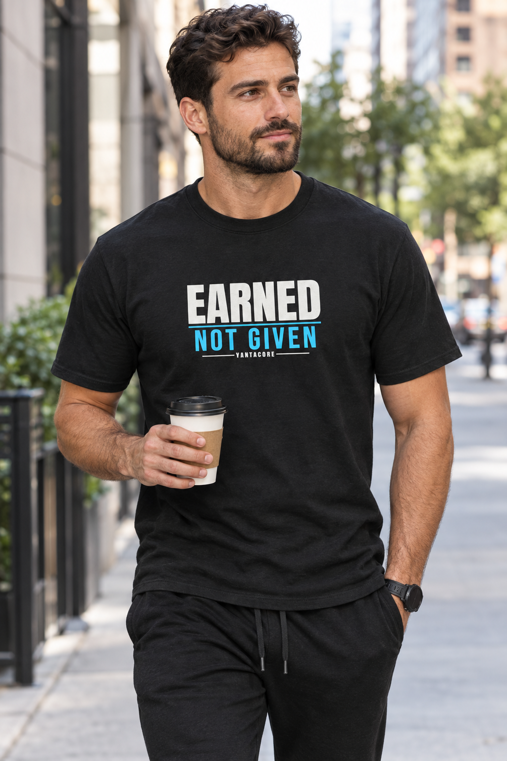 Earned Not Given men's heavy cotton crew-neck t-shirt worn on a model
