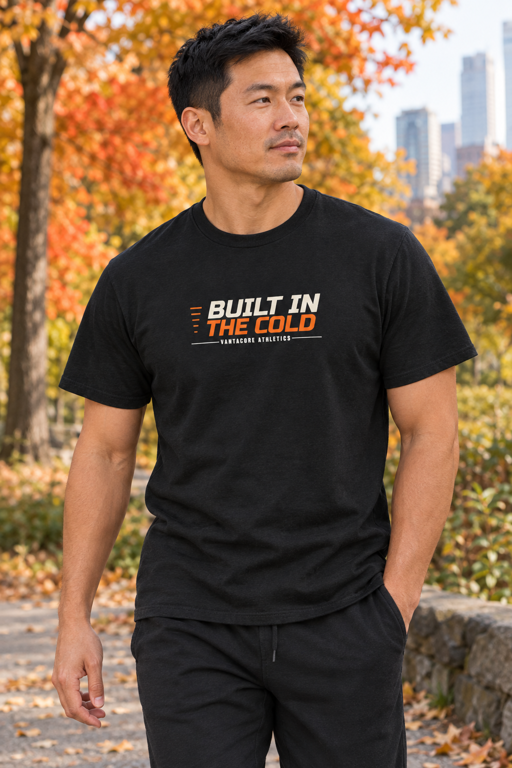 Built In The Cold men's heavy cotton crew-neck t-shirt worn on a model