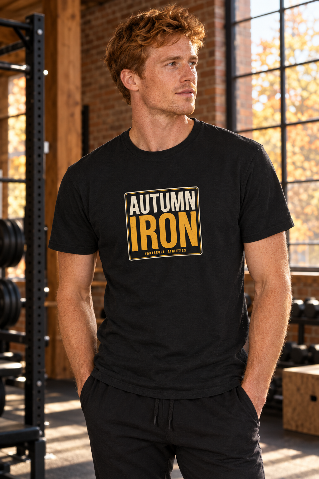 Autumn Iron men's heavy cotton crew-neck t-shirt worn on a model