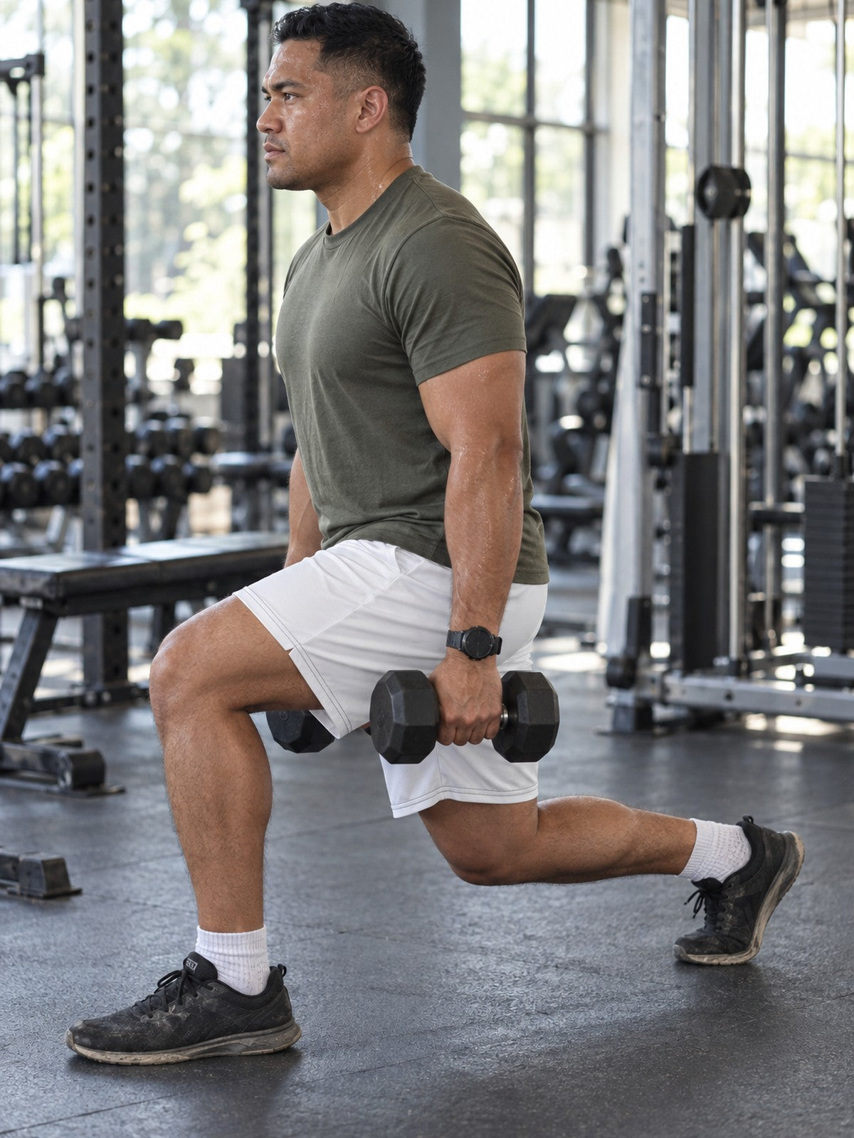 Men's Arctic White Essential Athletic Multipurpose Shorts – gym training, side view
