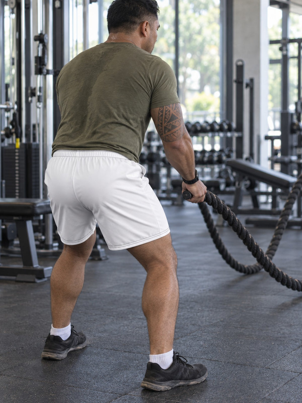 Men's Arctic White Essential Athletic Multipurpose Shorts – gym training, rear view