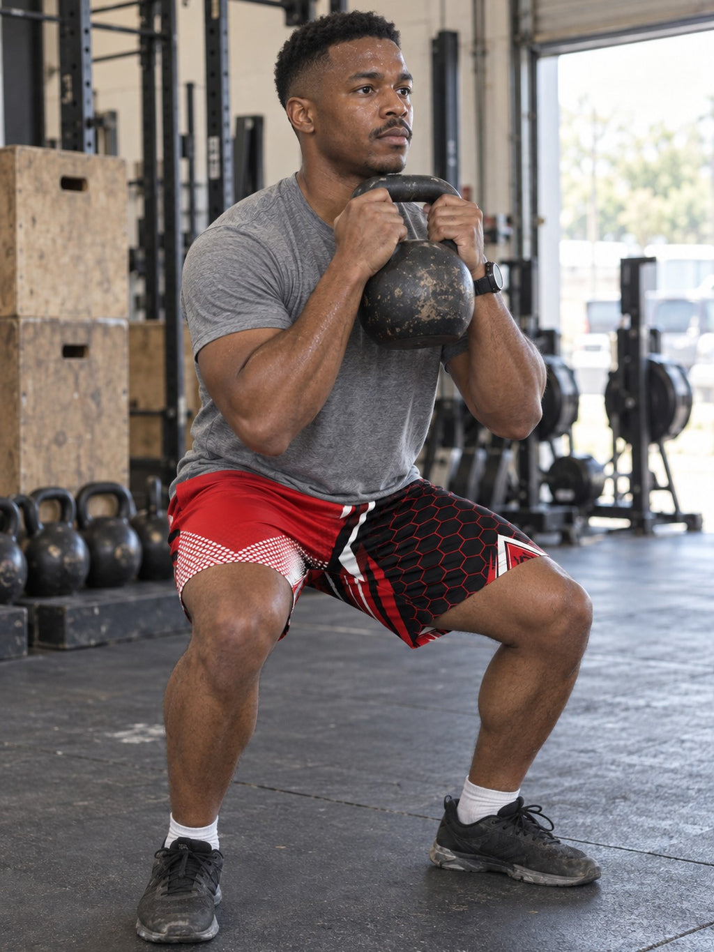 Men's Crimson Hex Elite Athletic Multipurpose Shorts – gym training, front view