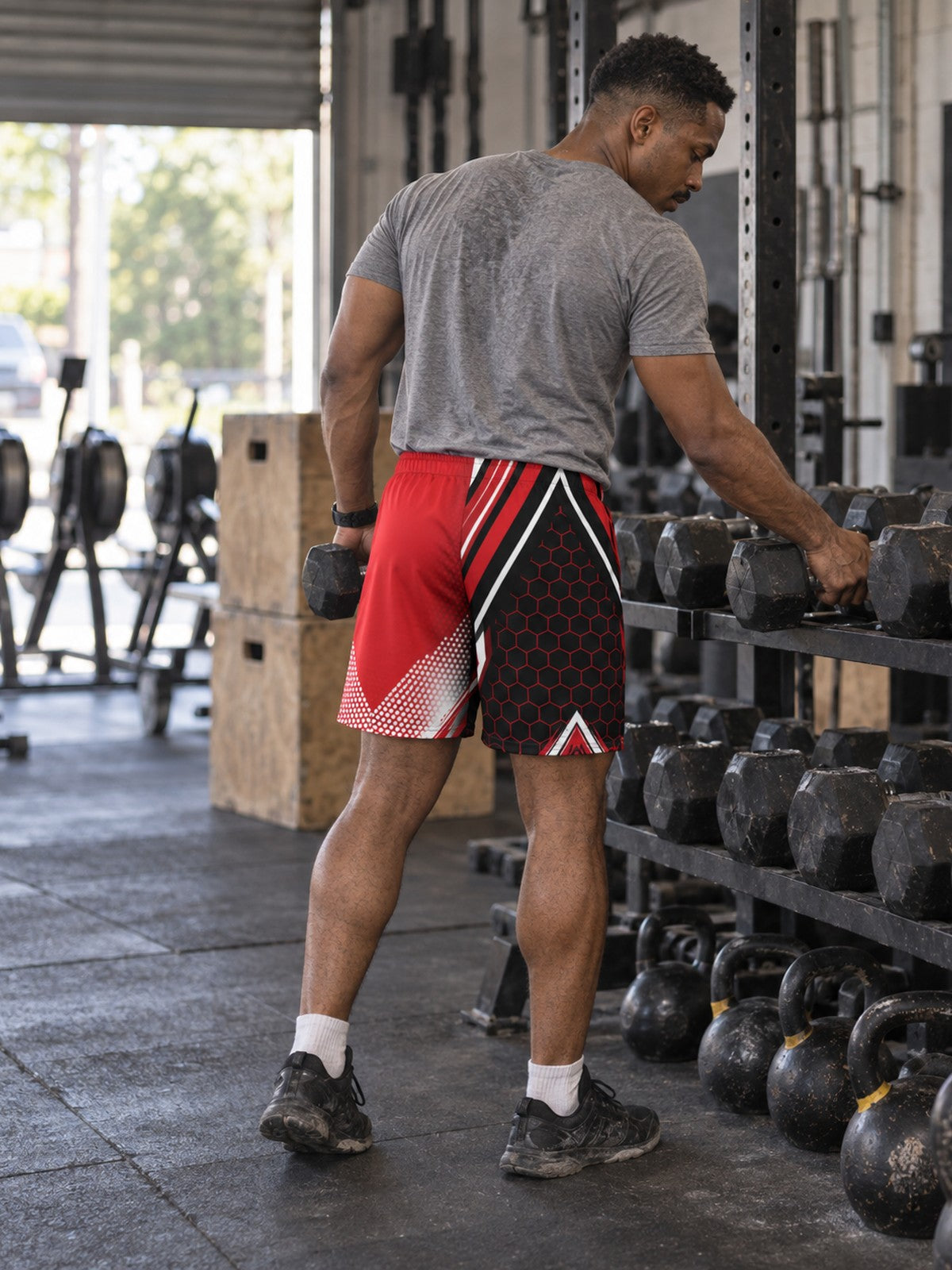 Men's Crimson Hex Elite Athletic Multipurpose Shorts – gym training, rear view