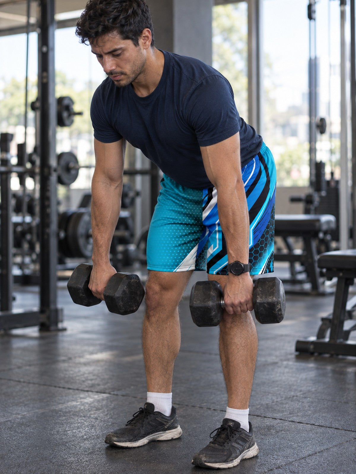 Men's Electric Cyan Velocity Athletic Multipurpose Shorts – gym training, front view