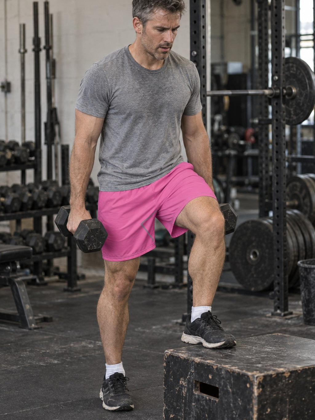 Men's Electric Pink Essential Athletic Multipurpose Shorts – gym training, front view