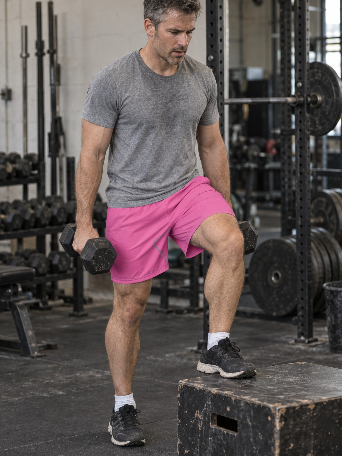 Men's Electric Pink Essential Athletic Multipurpose Shorts – gym training, front view