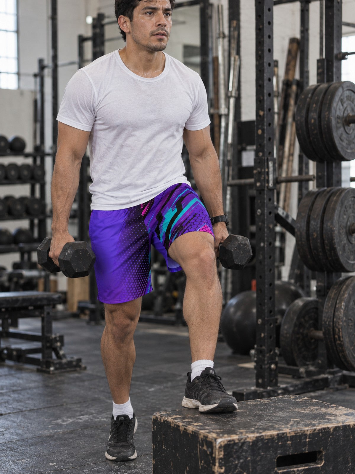 Men's Electric Vortex Athletic Multipurpose Shorts – gym training, front view