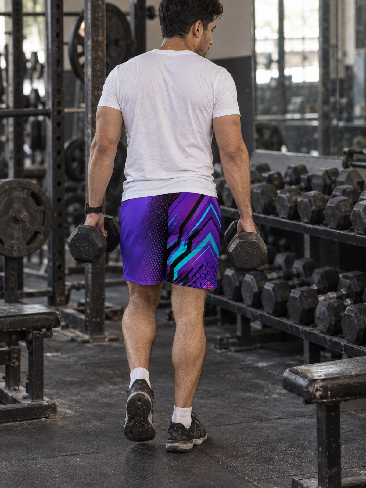 Men's Electric Vortex Athletic Multipurpose Shorts – gym training, rear view
