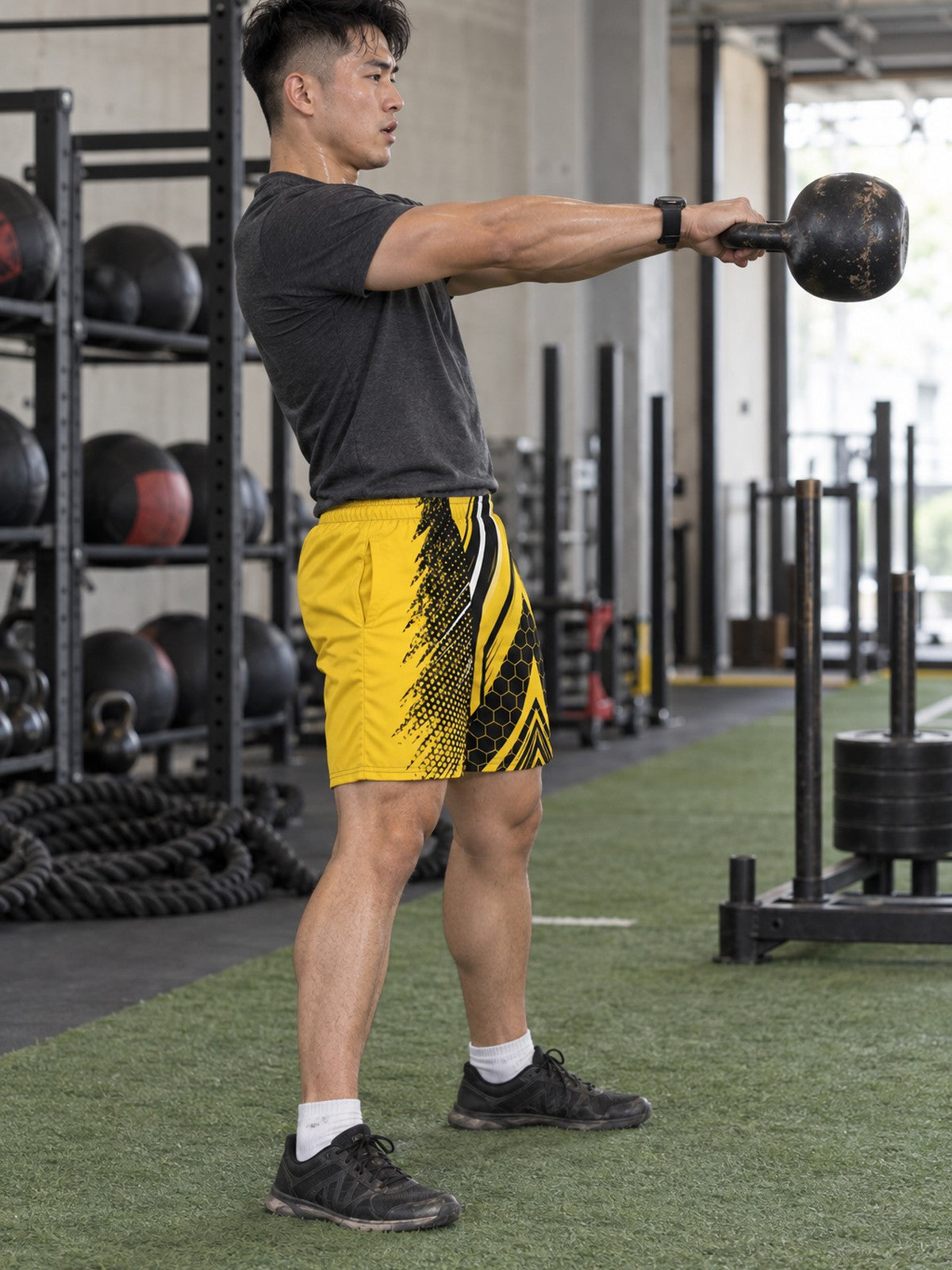 Men's Golden Apex Athletic Multipurpose Shorts – gym training, side view
