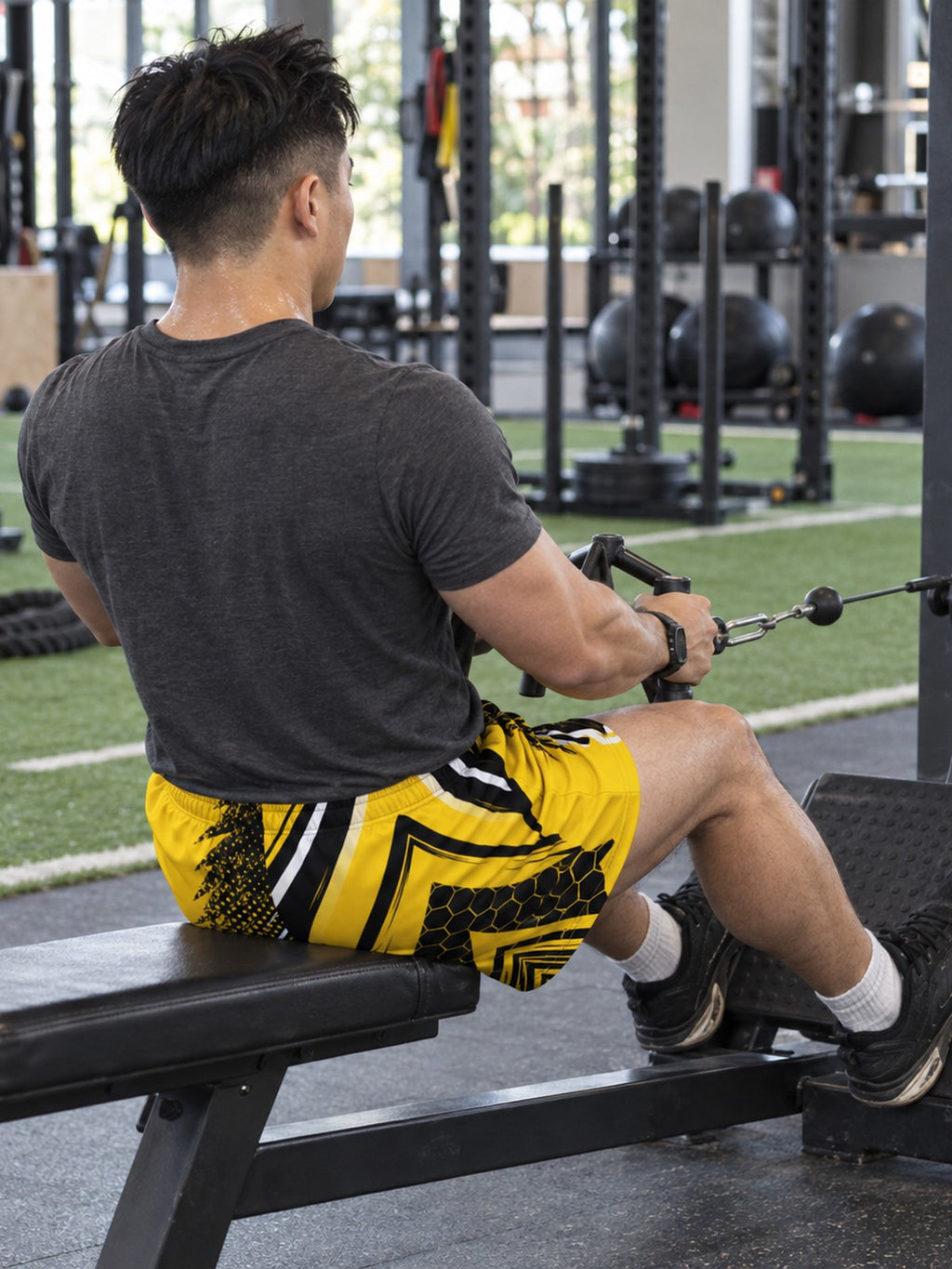 Men's Golden Apex Athletic Multipurpose Shorts – gym training, rear view