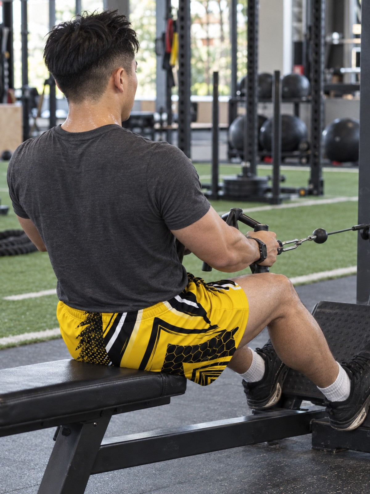 Men's Golden Apex Athletic Multipurpose Shorts – gym training, rear view