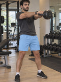 Men's Sky Blue Essential Athletic Multipurpose Shorts – gym training, front view