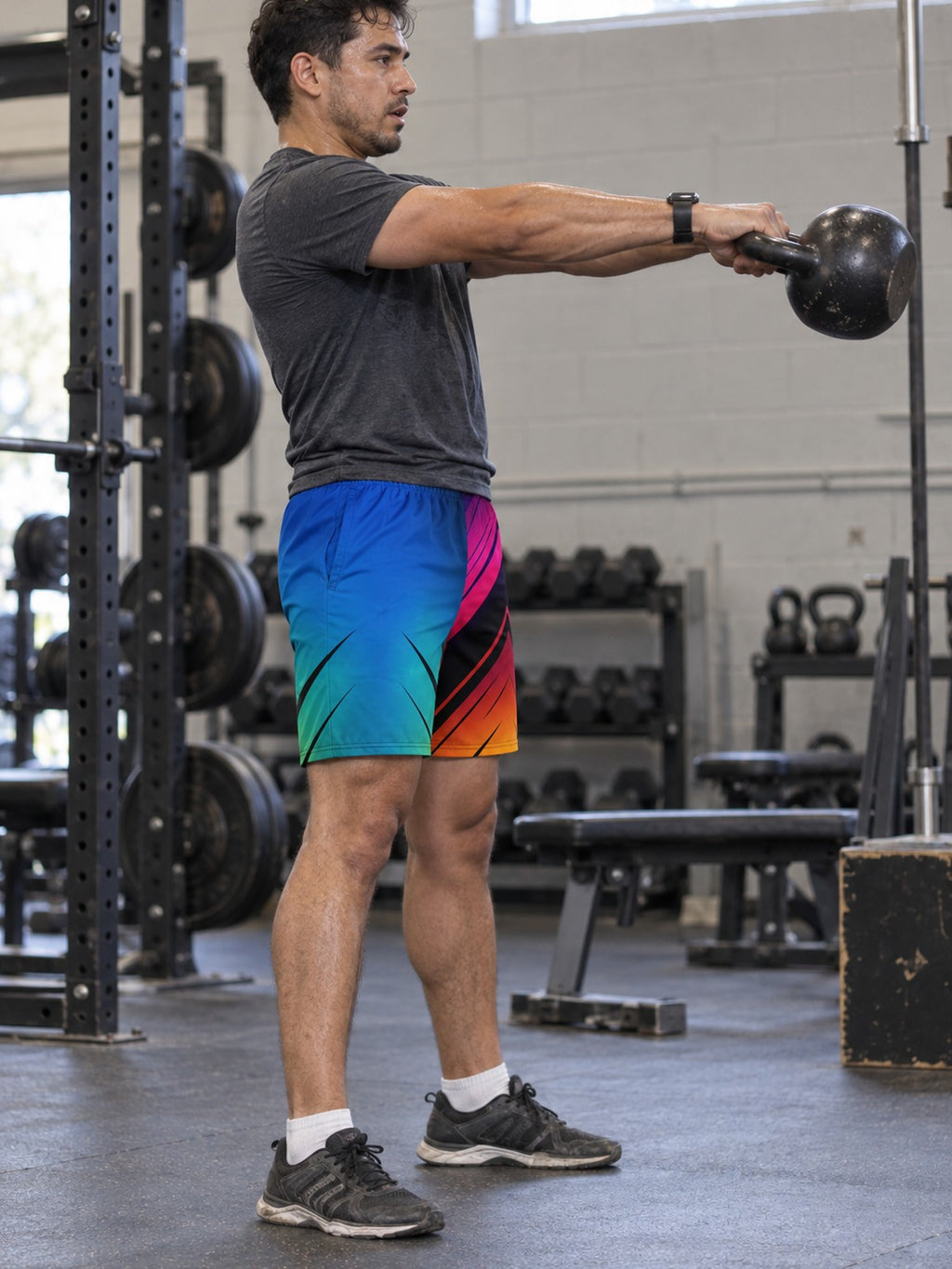 Men's Spectrum Rush Athletic Multipurpose Shorts – gym training, side view