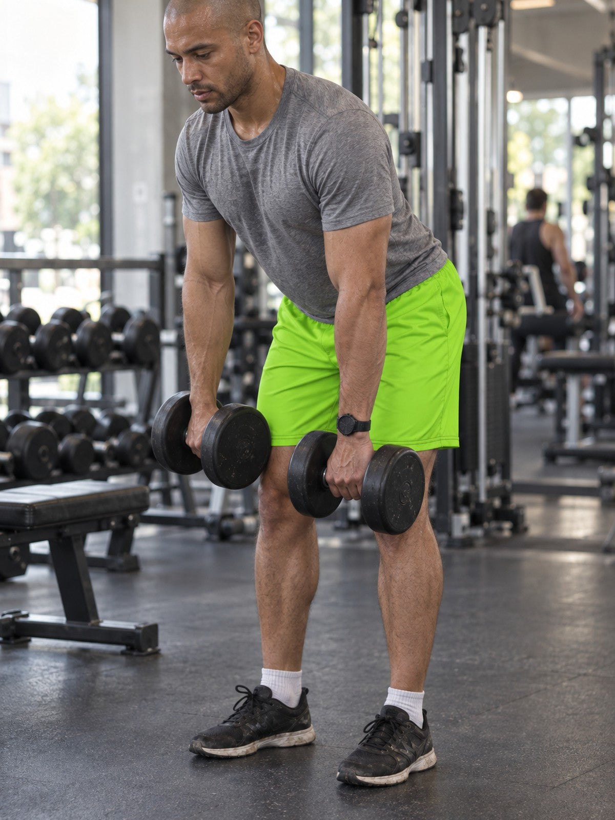 Men's Volt Green Essential Athletic Multipurpose Shorts – gym training, front view