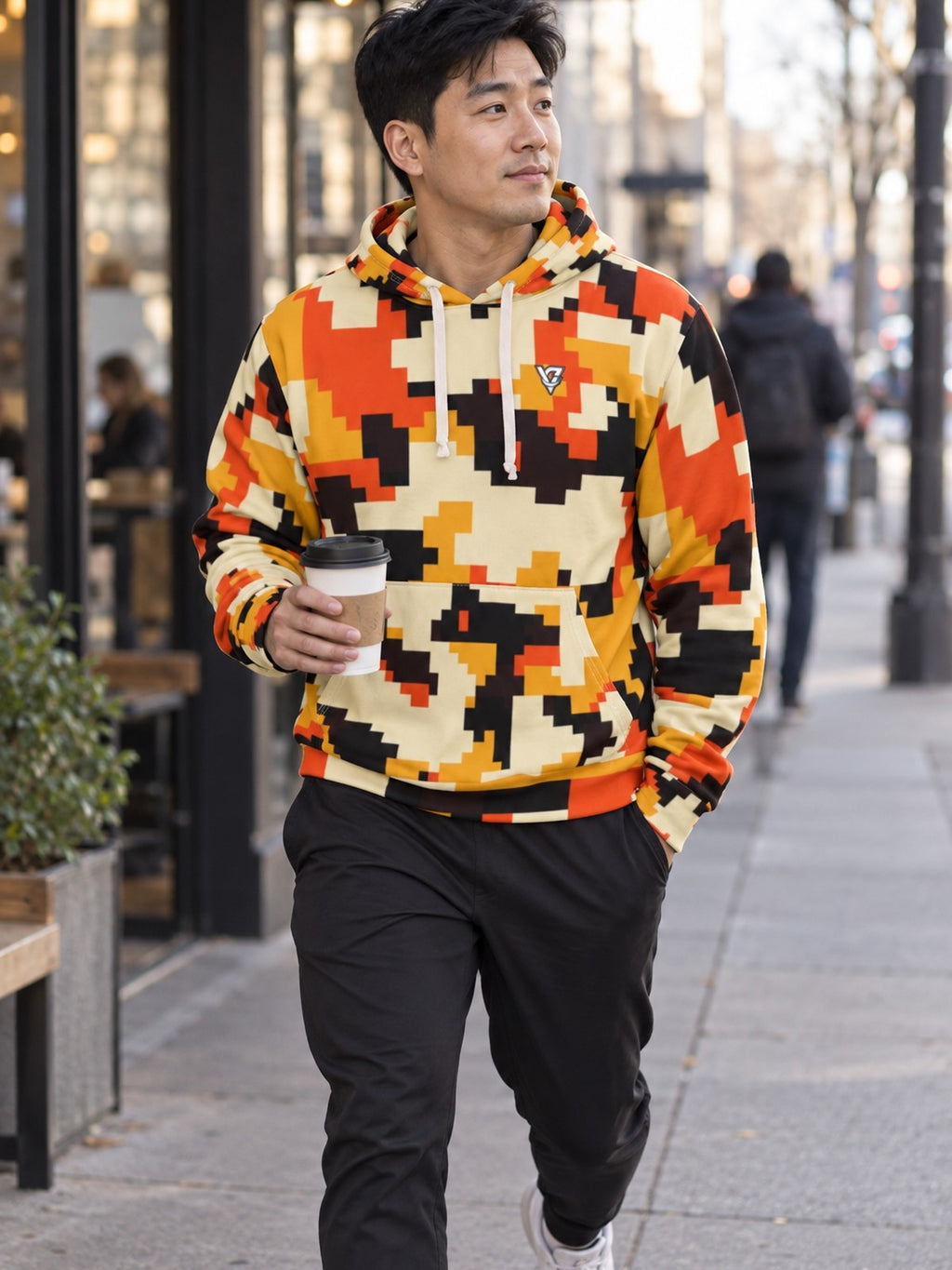 Man wearing the Blaze Digital Camo Men's Pullover Hoodie