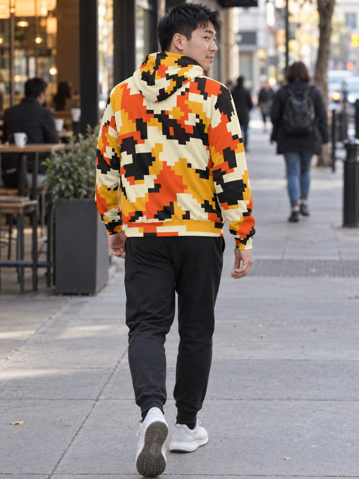 Man wearing the Blaze Digital Camo Men's Pullover Hoodie