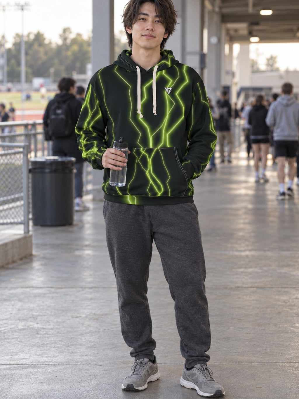 Man wearing the Volt Lightning Men's Pullover Hoodie
