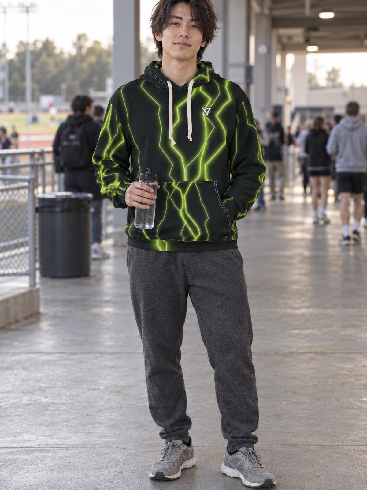 Man wearing the Volt Lightning Men's Pullover Hoodie