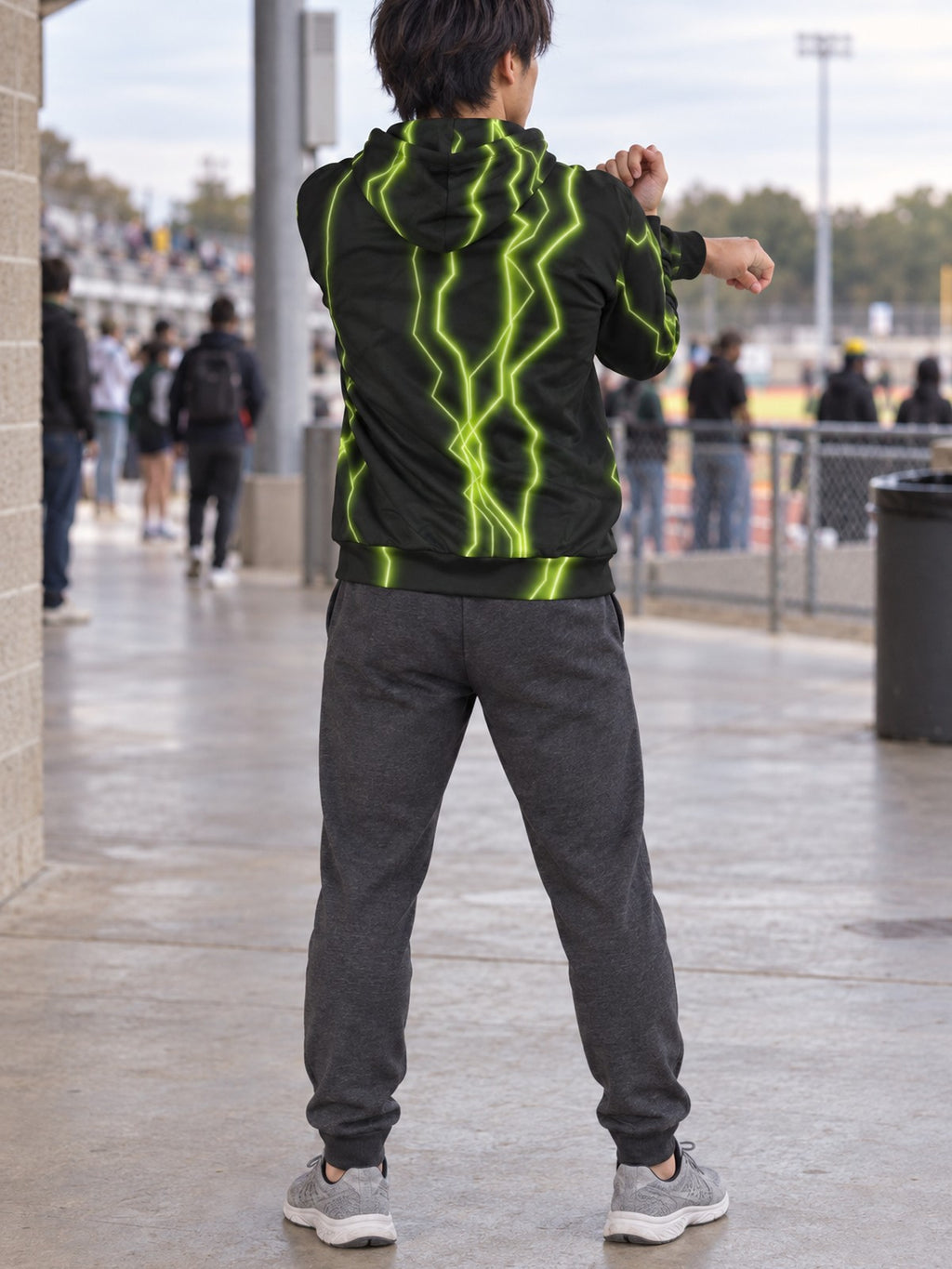 Man wearing the Volt Lightning Men's Pullover Hoodie