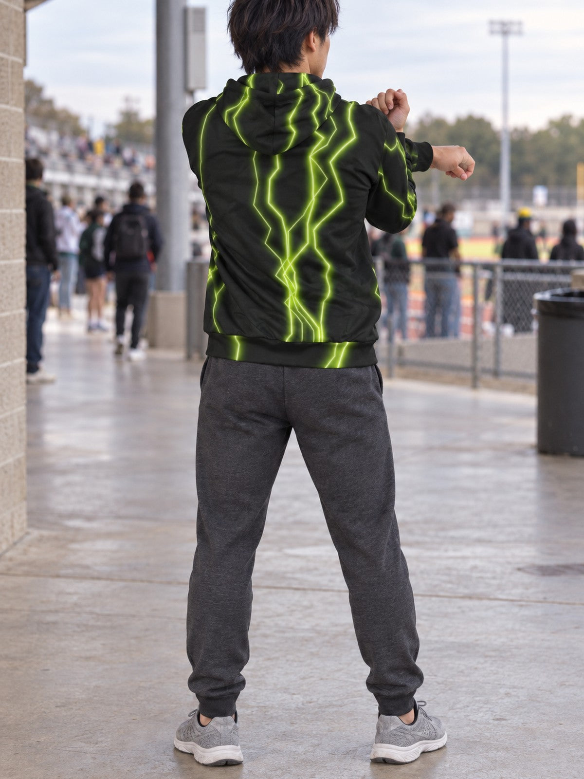 Man wearing the Volt Lightning Men's Pullover Hoodie