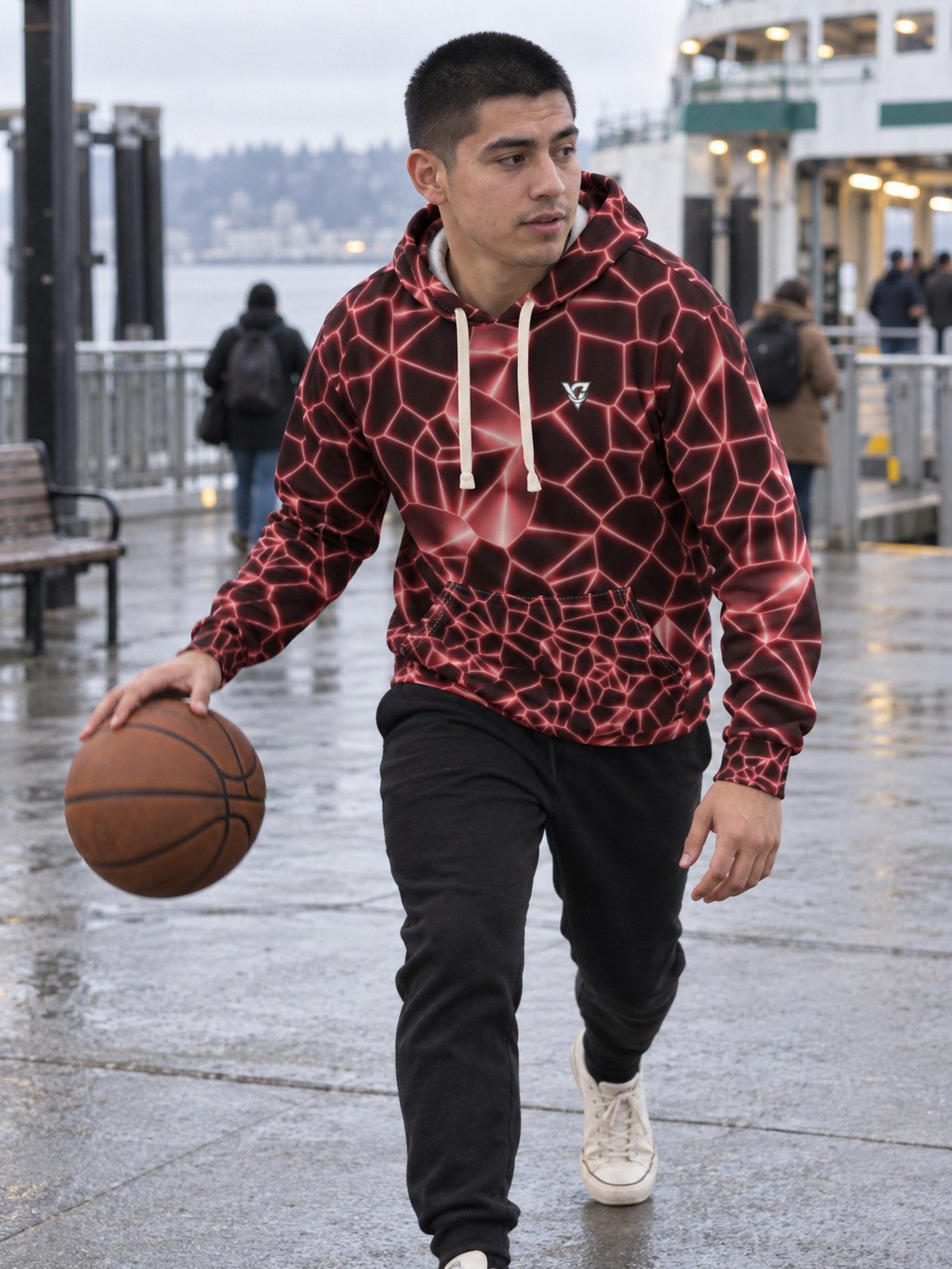 Man wearing the Crimson Magma Men's Pullover Hoodie