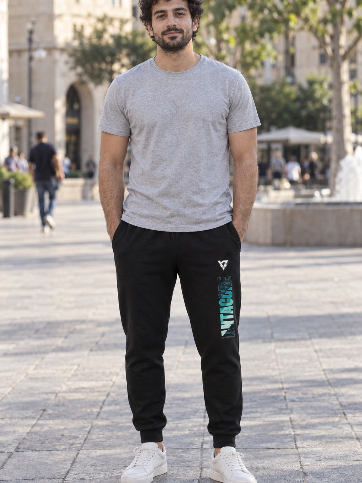 Man wearing the Teal Stripe Men's Joggers