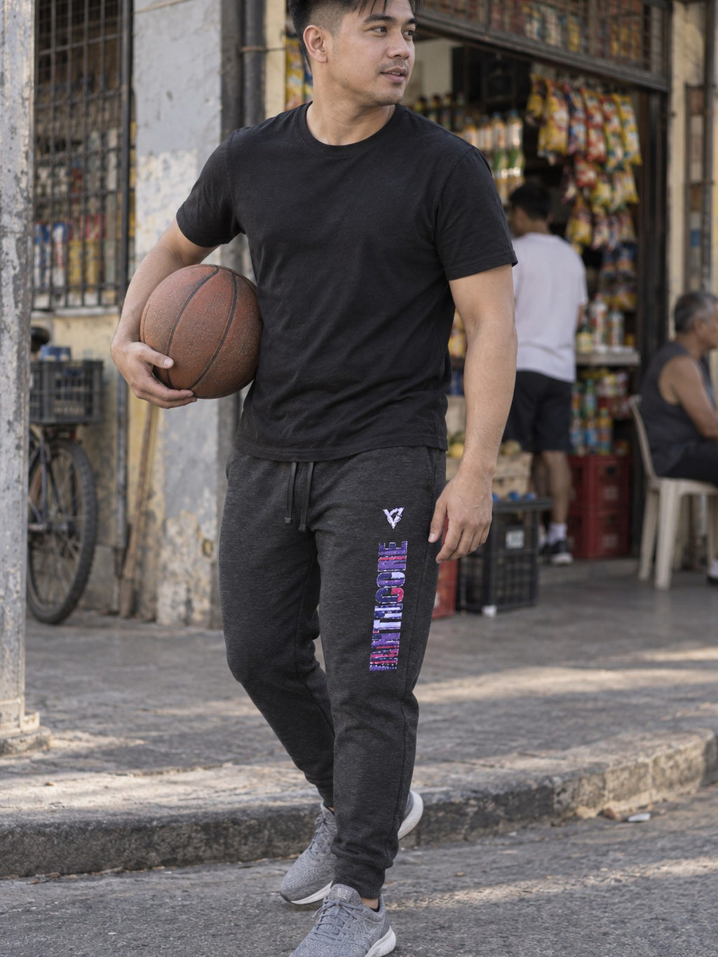 Man wearing the Royal Glitch Men's Joggers