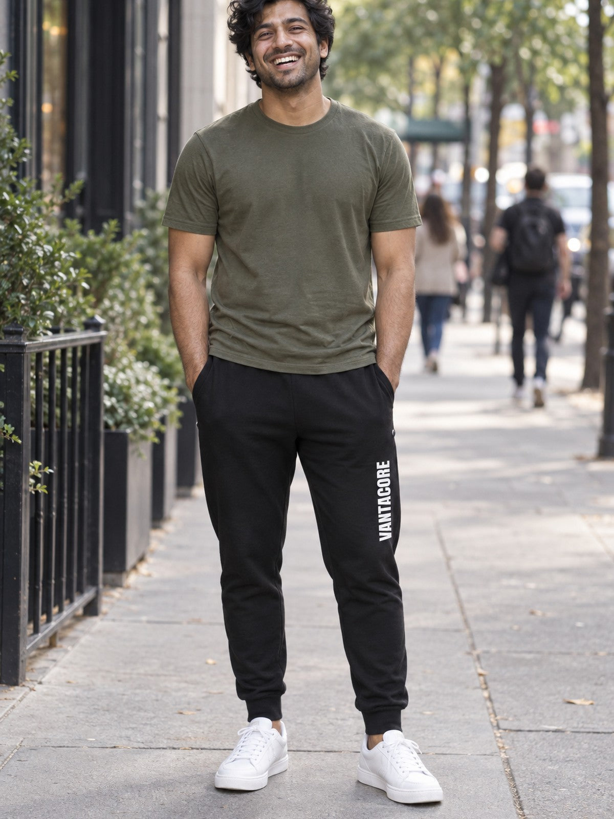 Man wearing the Vantacore Vertical Wordmark Men's Joggers
