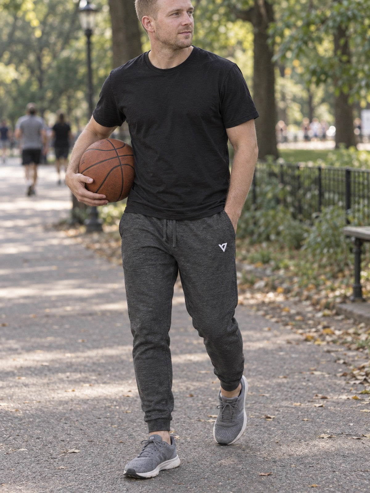 Man wearing the V Hip Logo Men's Joggers