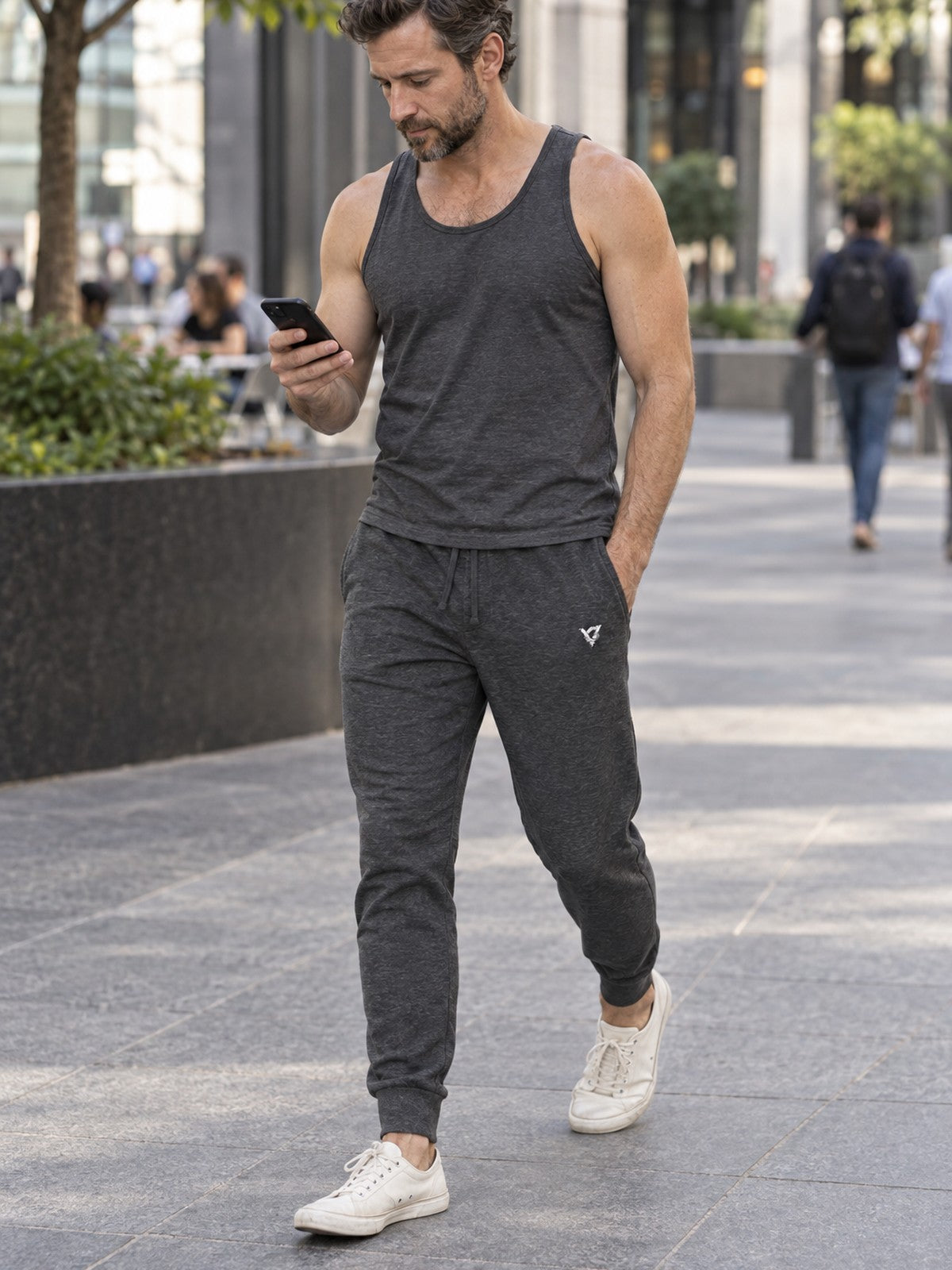 Man wearing the Athletics Hip Logo Men's Joggers